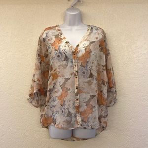 Buffalo David Bitton sheer floral blouse size small.